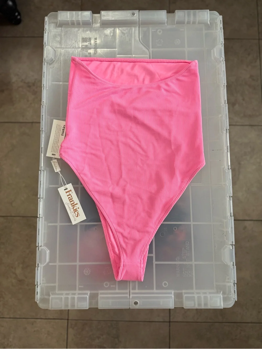 Frankies Bikinis Pink Ribbed Strapless One-Piece Swimsuit